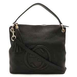 GUCCI Soho Interlocking G Tassel Shoulder Bag/Handbag in Black Leather (408825)